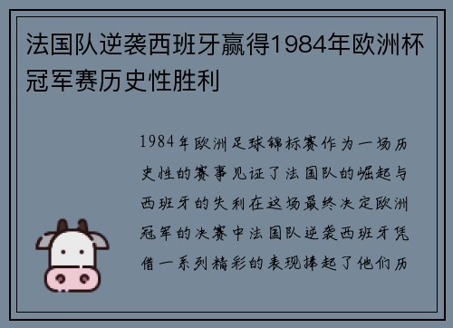 法国队逆袭西班牙赢得1984年欧洲杯冠军赛历史性胜利